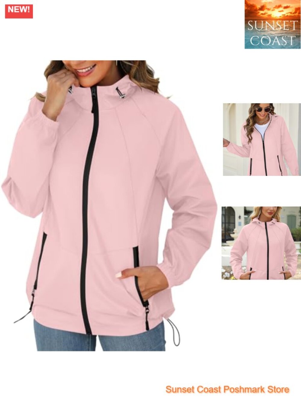 Women's Waterproof Lightweight Windbreaker Jacket with Hood Packable Raincoat